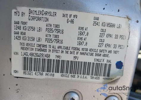 2006 Jeep Liberty Sport из США, поврежденный, VIN 1J4GL48K26W291460